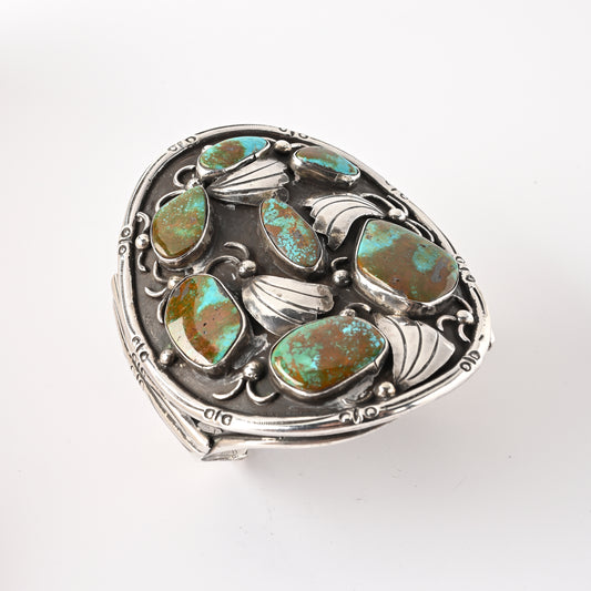 Vintage Sterling Silver Large Ketoh-Style Bracelet with Turquoise