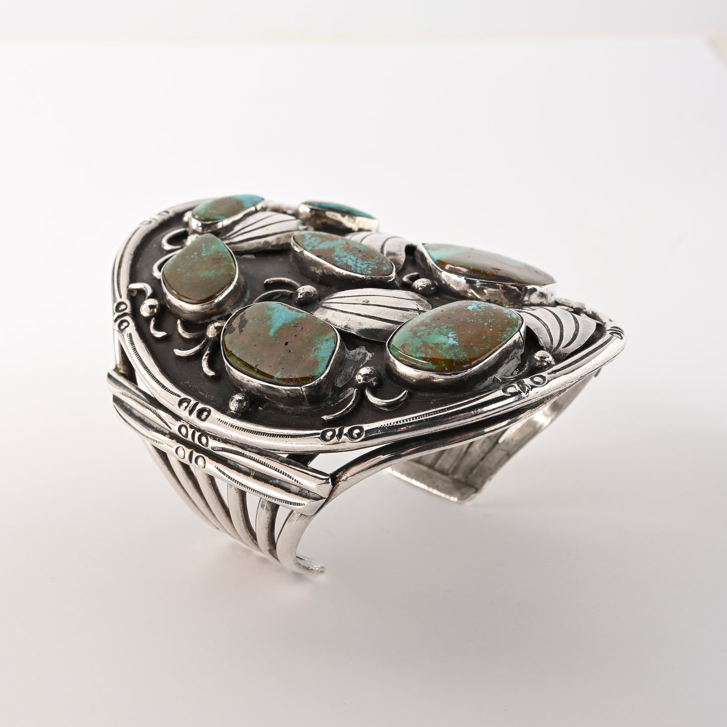 Vintage Sterling Silver Large Ketoh-Style Bracelet with Turquoise
