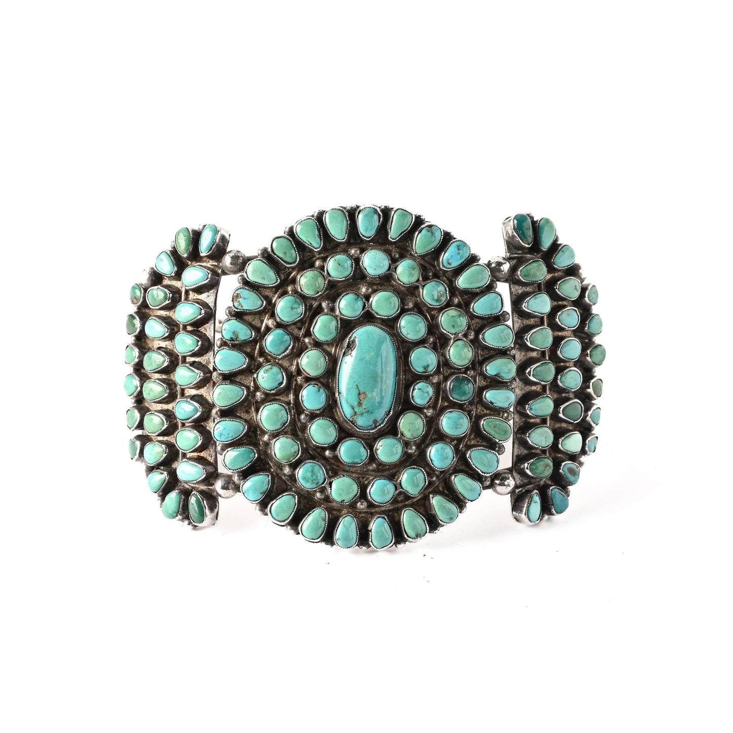 Vintage Sterling Silver, Cluster-style Bracelet set with natural turquoise