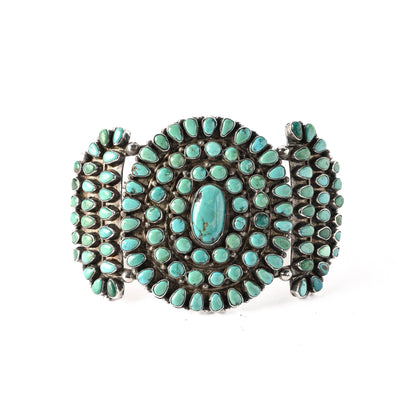 Vintage Sterling Silver, Cluster-style Bracelet set with natural turquoise