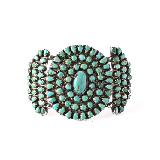 Vintage Sterling Silver, Cluster-style Bracelet set with natural turquoise