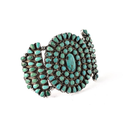 Vintage Sterling Silver, Cluster-style Bracelet set with natural turquoise