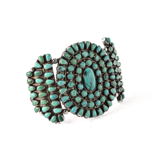 Vintage Sterling Silver, Cluster-style Bracelet set with natural turquoise