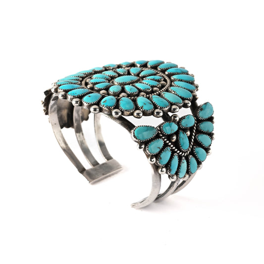 Vintage Sterling Silver, Cluster-style Bracelet set with natural turquoise