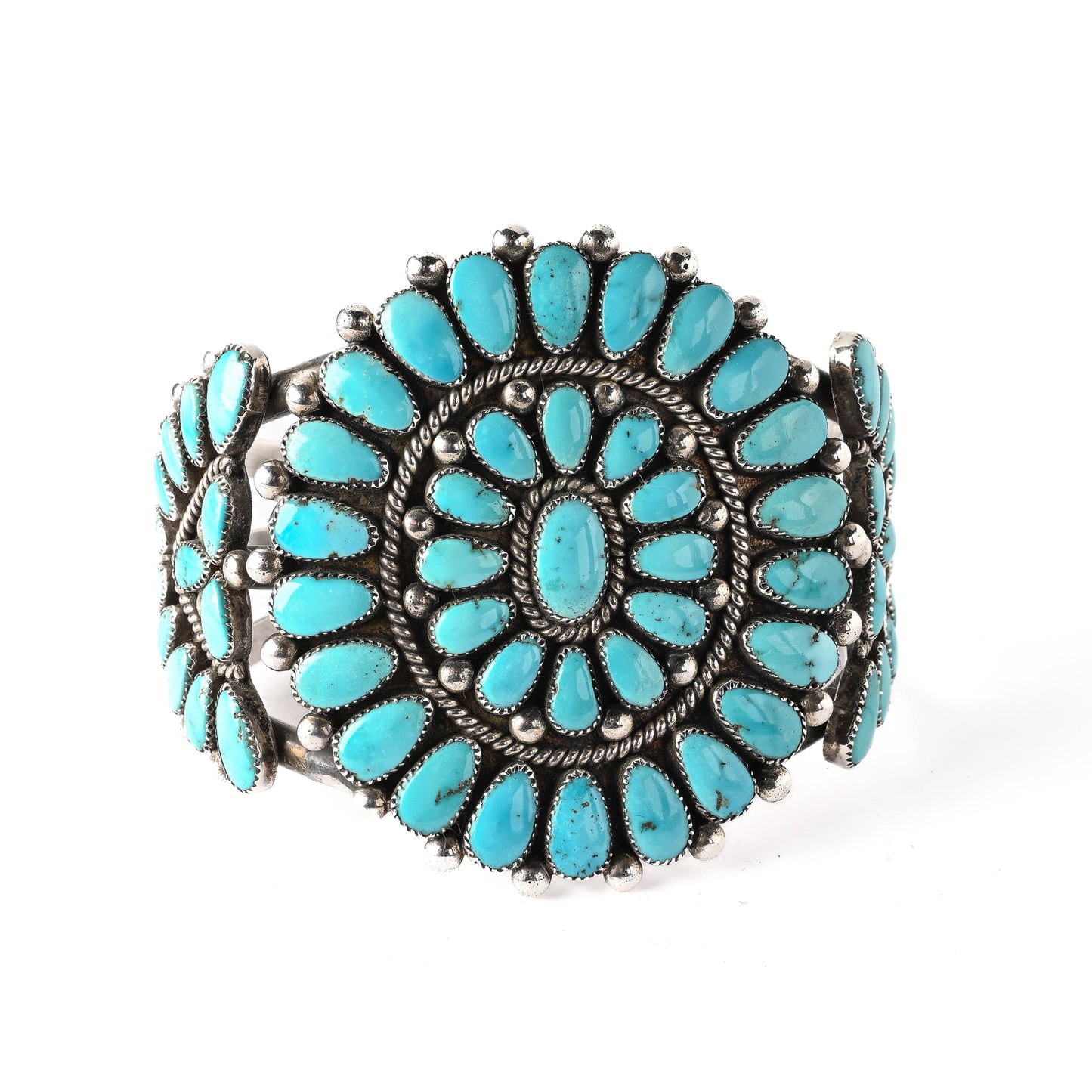 Vintage Sterling Silver, Cluster-style Bracelet set with natural turquoise