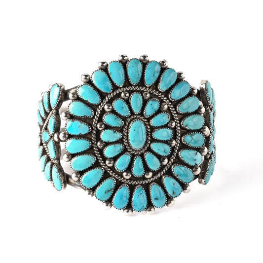 Vintage Sterling Silver, Cluster-style Bracelet set with natural turquoise