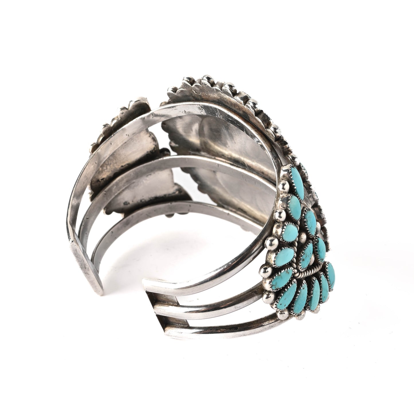 Vintage Sterling Silver, Cluster-style Bracelet set with natural turquoise