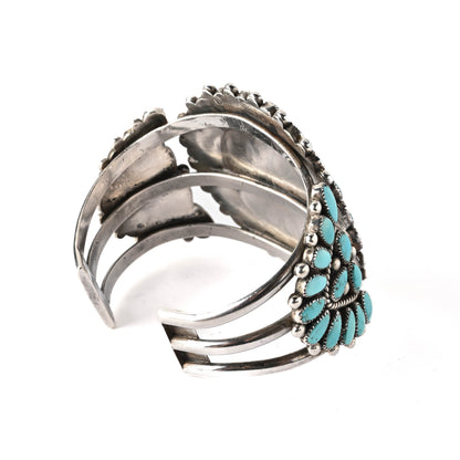 Vintage Sterling Silver, Cluster-style Bracelet set with natural turquoise