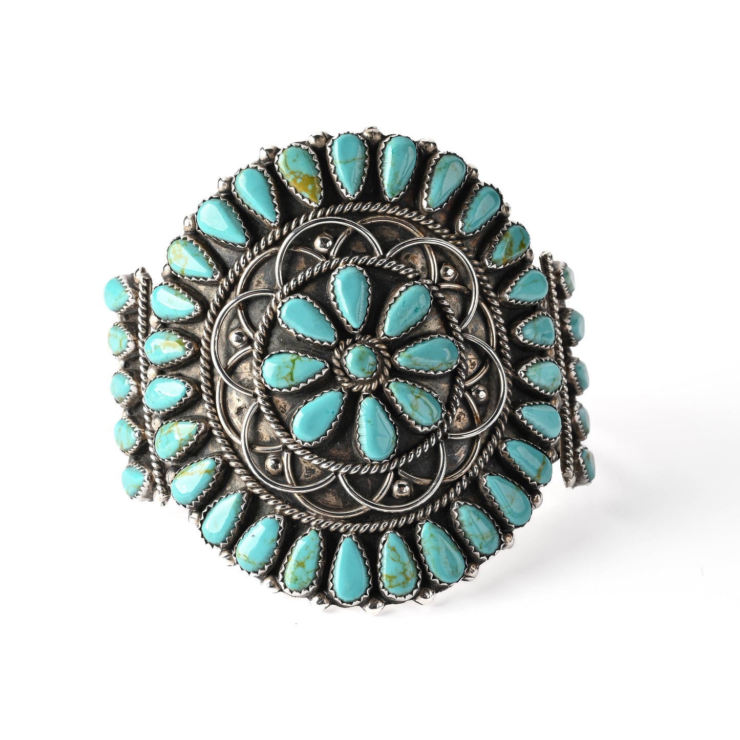 Vintage Sterling Silver, Cluster-style Bracelet set with natural turquoise