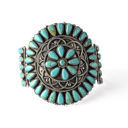 Vintage Sterling Silver, Cluster-style Bracelet set with natural turquoise