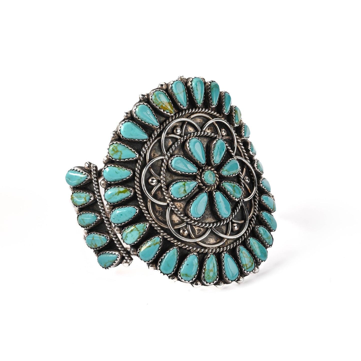 Vintage Sterling Silver, Cluster-style Bracelet set with natural turquoise