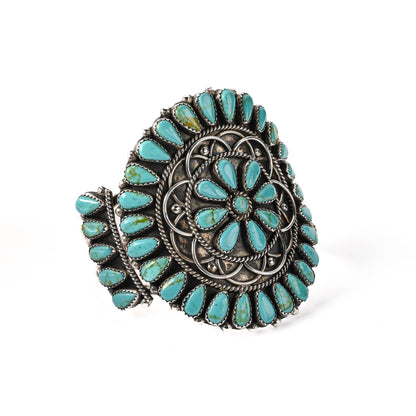 Vintage Sterling Silver, Cluster-style Bracelet set with natural turquoise