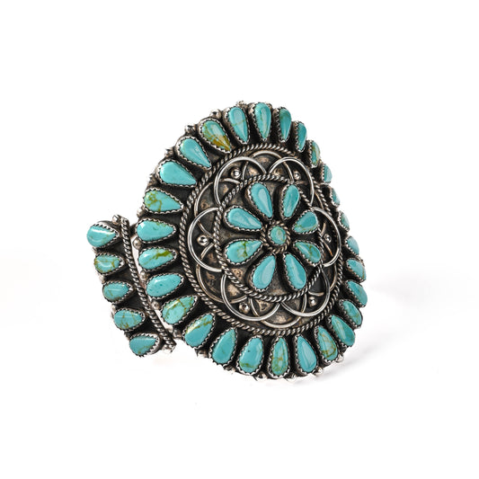Vintage Sterling Silver, Cluster-style Bracelet set with natural turquoise