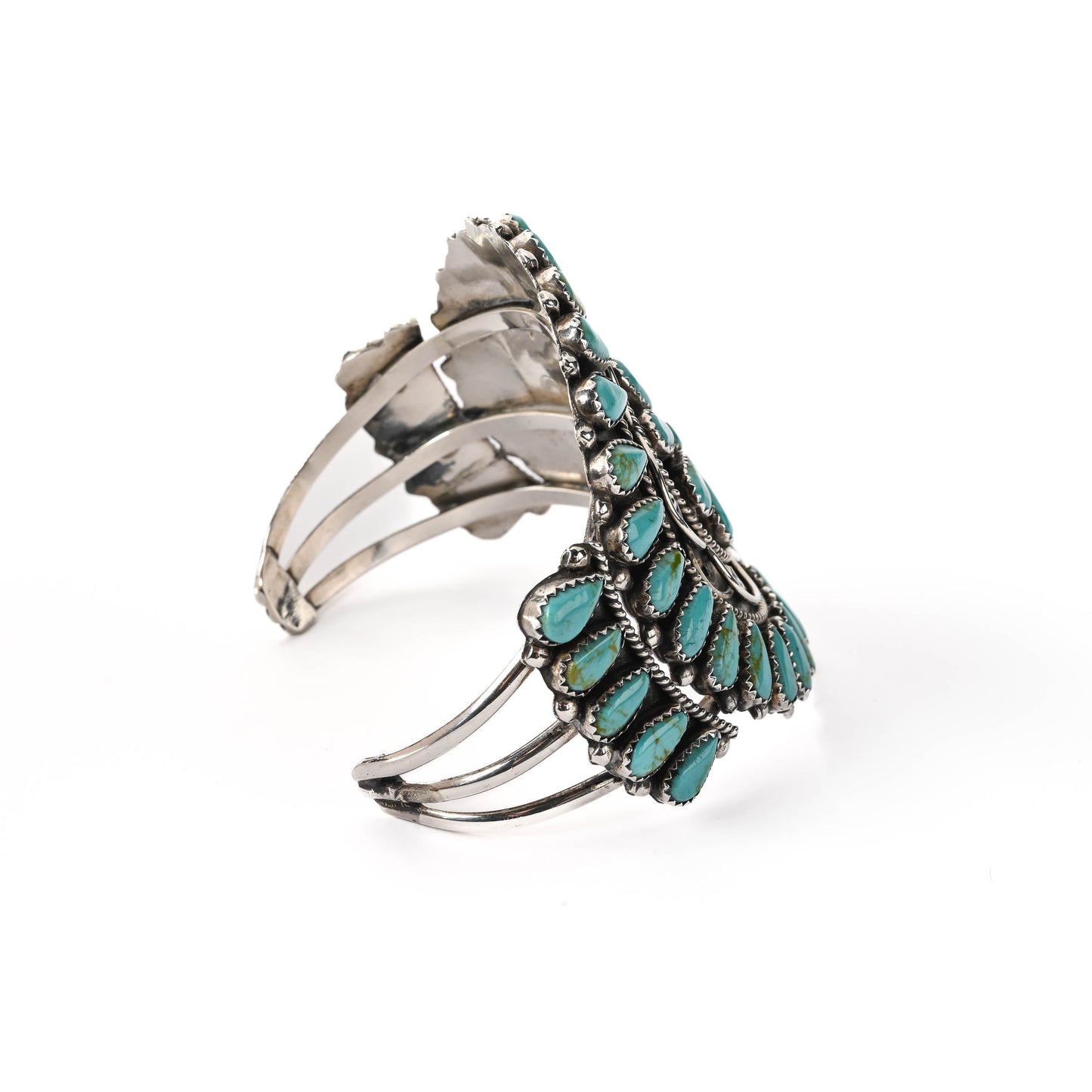 Vintage Sterling Silver, Cluster-style Bracelet set with natural turquoise