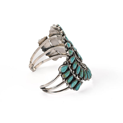 Vintage Sterling Silver, Cluster-style Bracelet set with natural turquoise