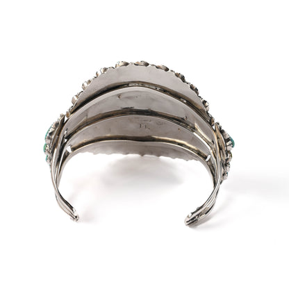 Vintage Sterling Silver, Cluster-style Bracelet set with natural turquoise