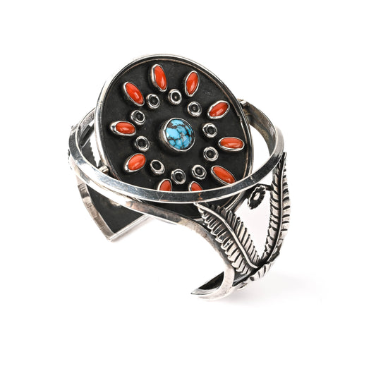 Vintage Sterling Silver, Inlay and set-stone bracelet with rotating bracelet face