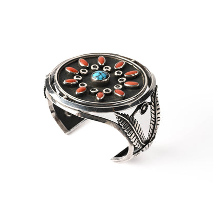 Vintage Sterling Silver, Inlay and set-stone bracelet with rotating bracelet face