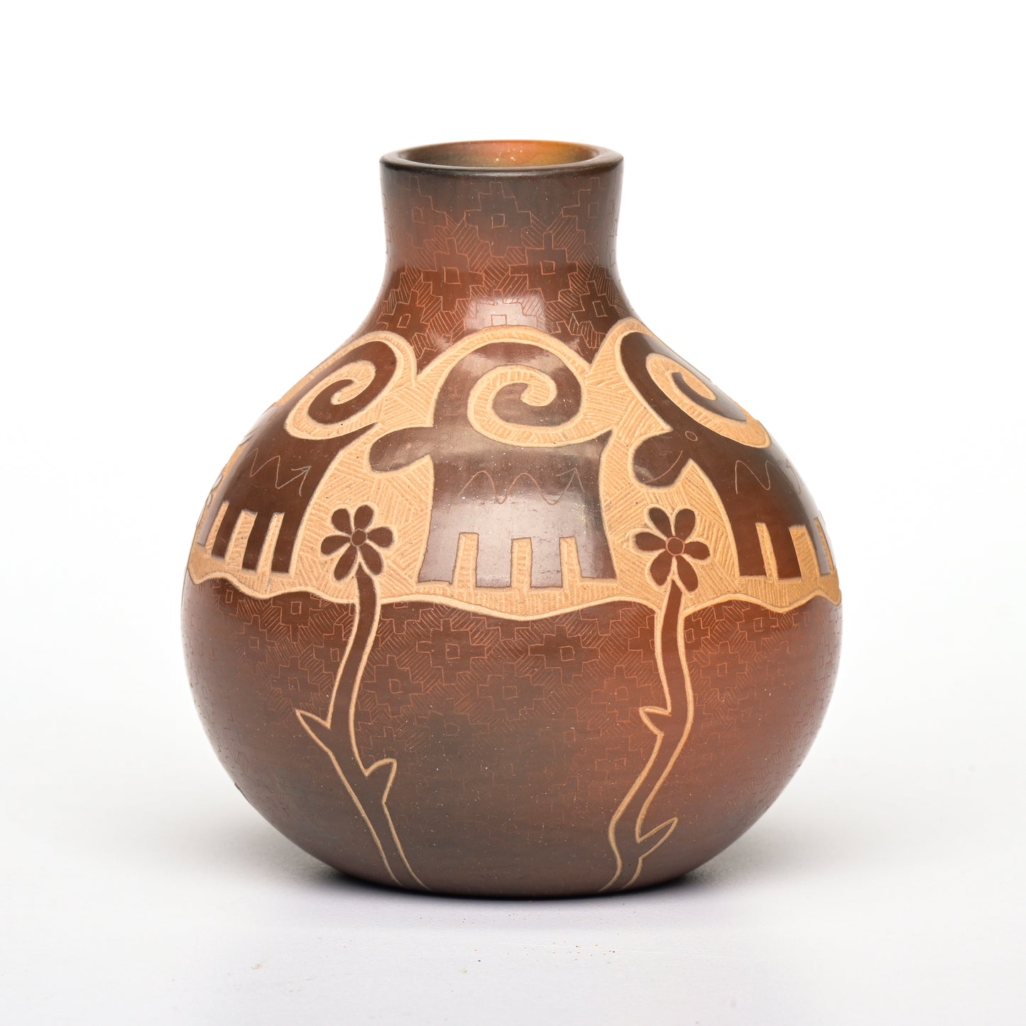 Hand coiled and carved pot from Santa Clara Pueblo