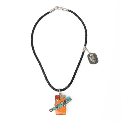 Inlaid, Reversible Comet Pendant with a Small Side Pendant, on a Leather Lanyard