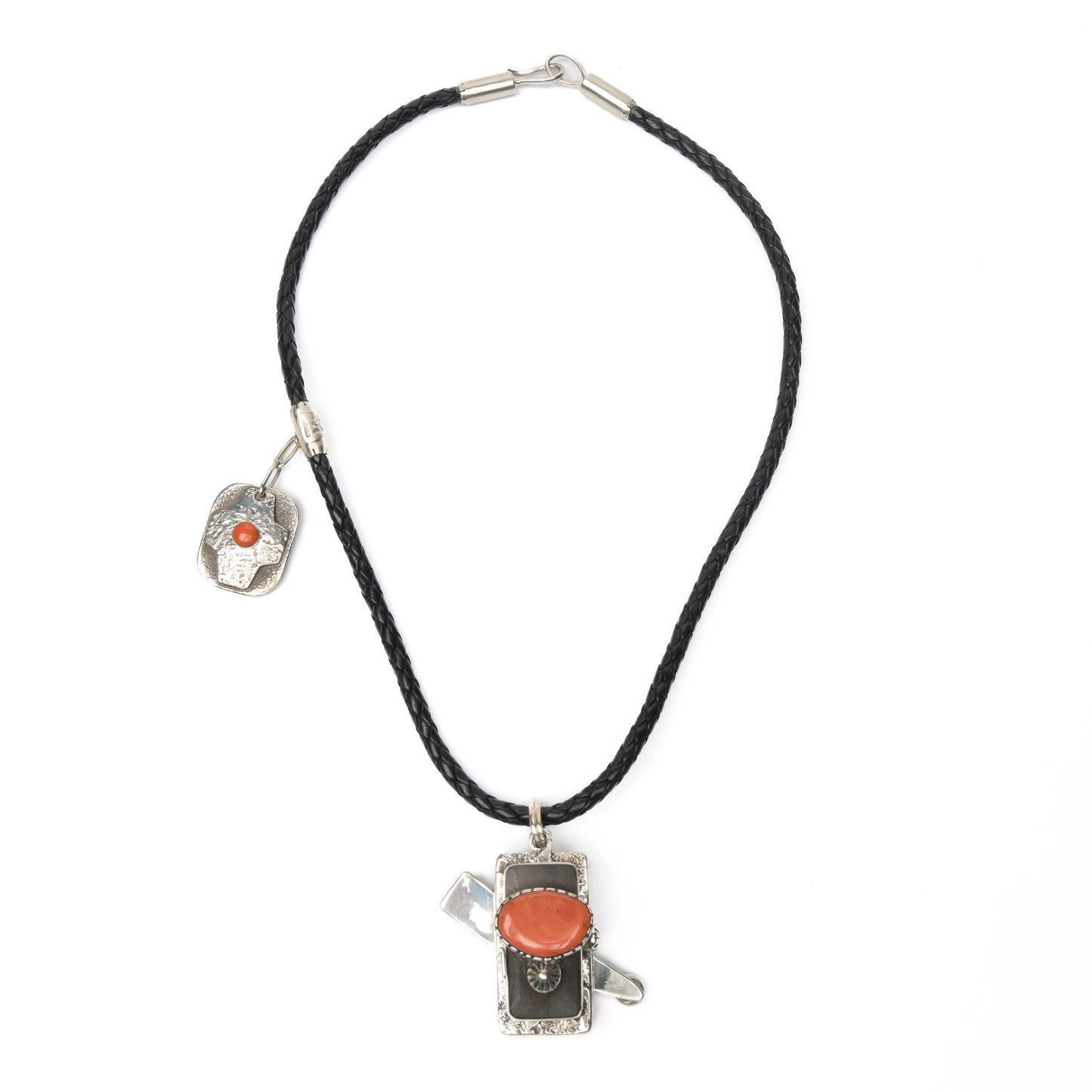 Inlaid, Reversible Comet Pendant with a Small Side Pendant, on a Leather Lanyard