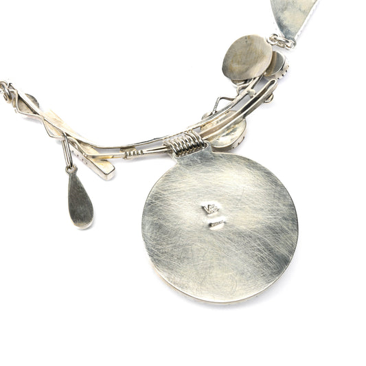 Sterling Silver Chain Necklace with Large Mother-of-Pearl Medallion