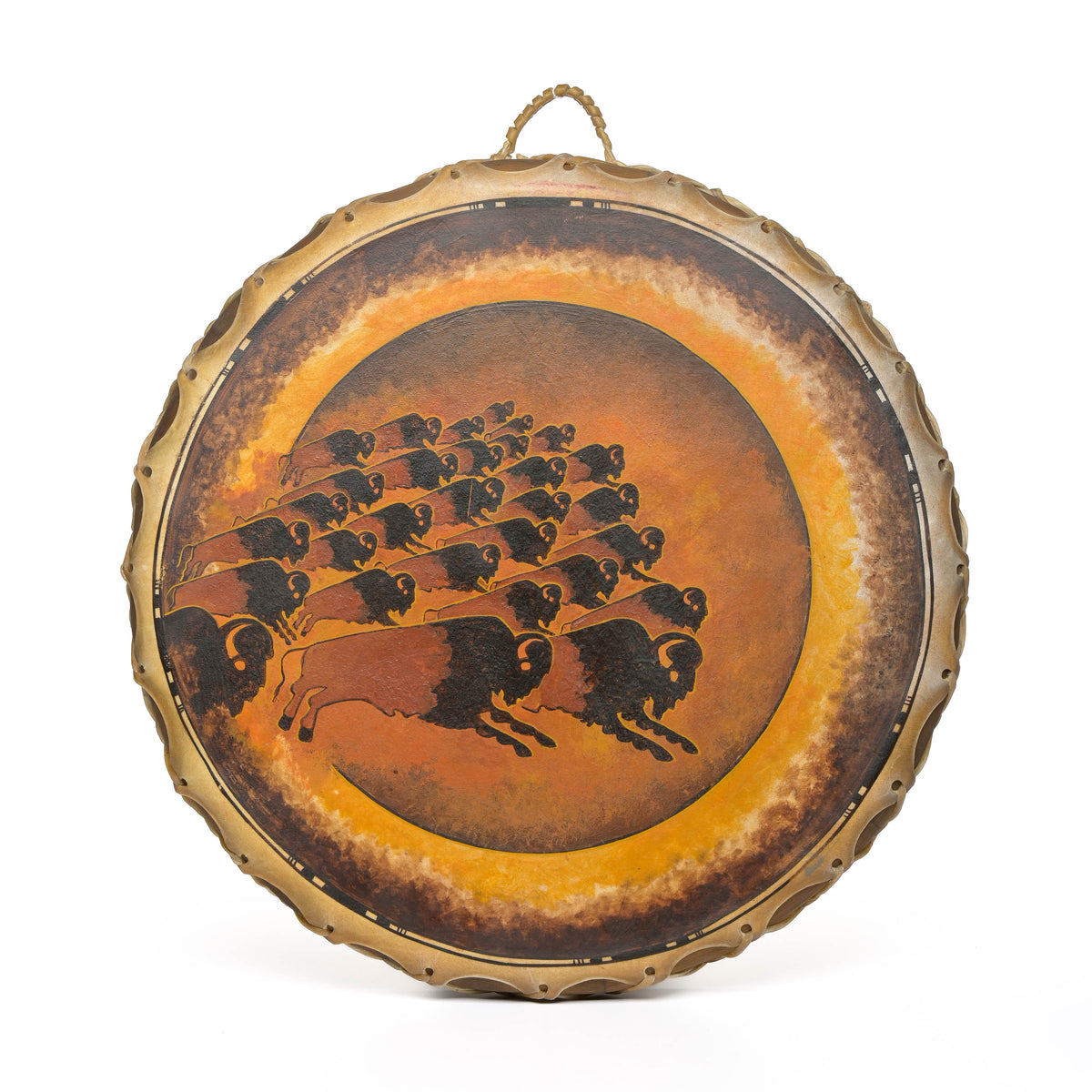 Pueblo Drum with Painted Buffalo Herd